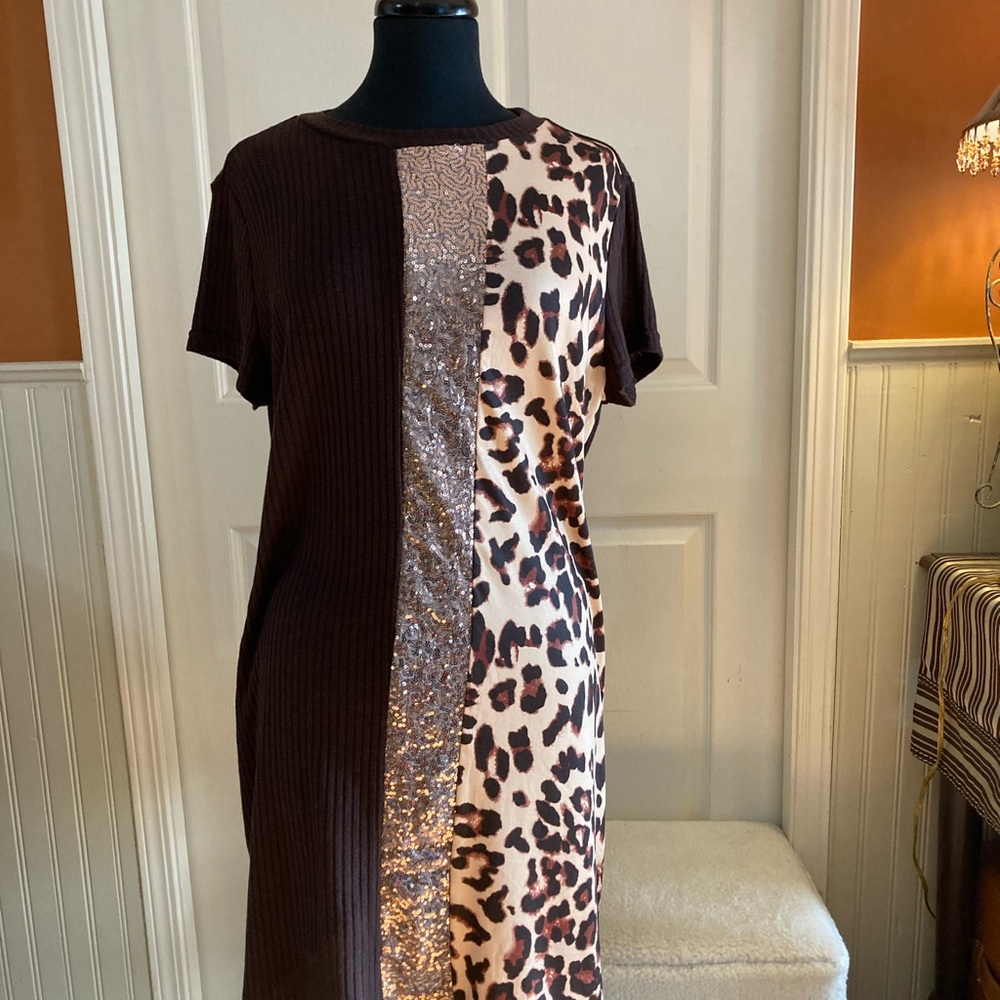 Elegant Brown Leopard Print Dress